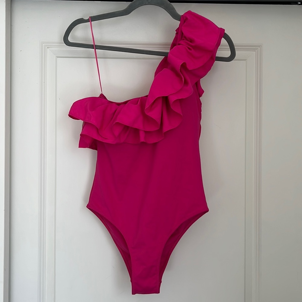 Zara Pink One-Shoulder Ruffle Bodysuit
